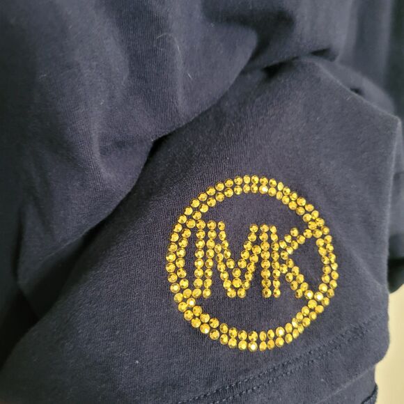 Michael Kors Navy Tie Sleeve T-Shirt Dress Size S Gold Logo Designer - Picture 4 of 5
